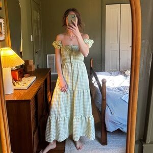 Green Gingham Peasant Maxi Dress